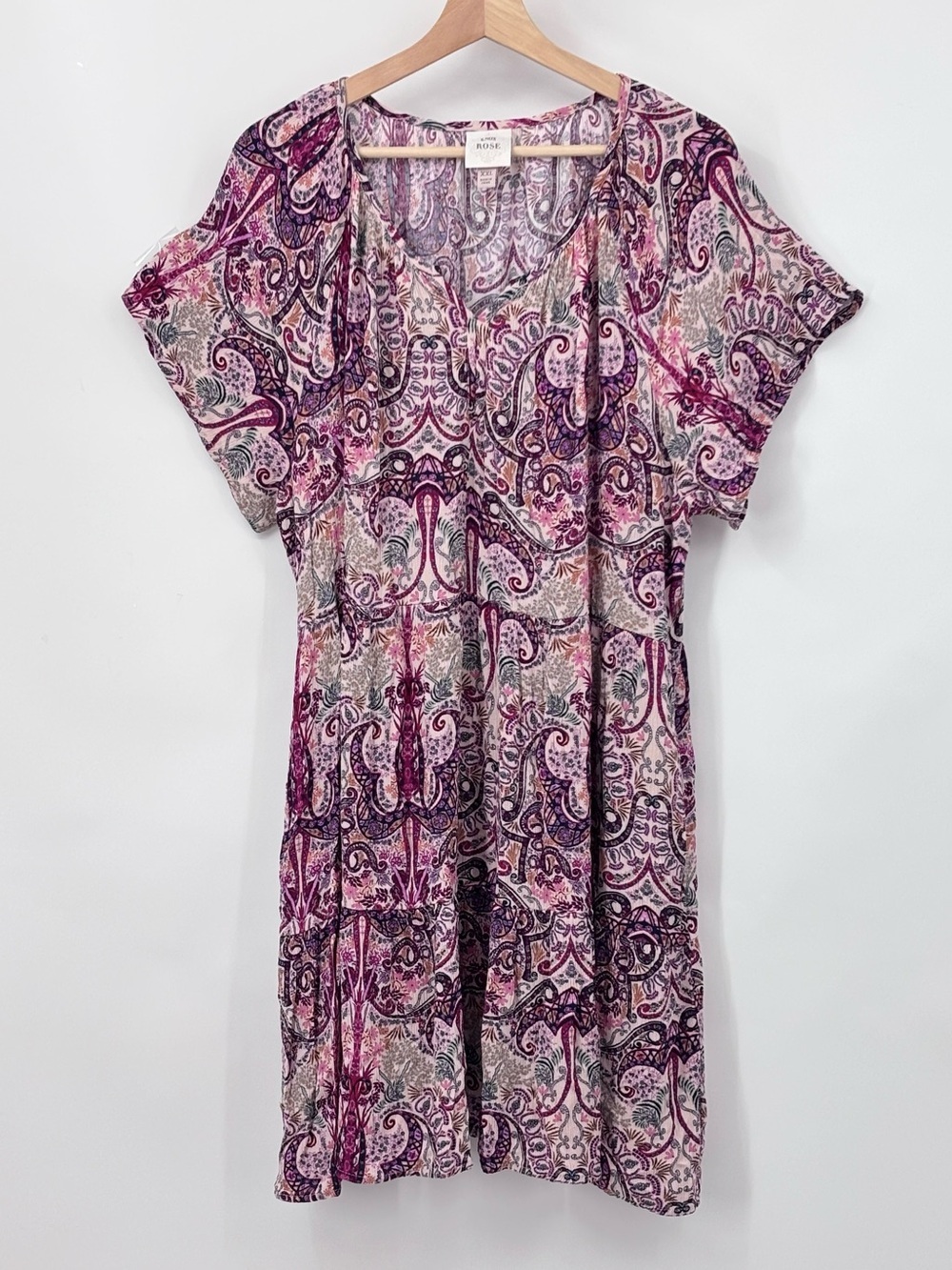 Knox Rose Paisley Babydoll Dress XXL Purple Red Multi Tiered Mini Boho 2XL